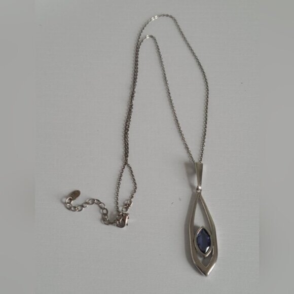 Vintage Tocara Montreal Sterling Silver Blue Crystal Drop Earrings Necklace - Picture 10 of 13